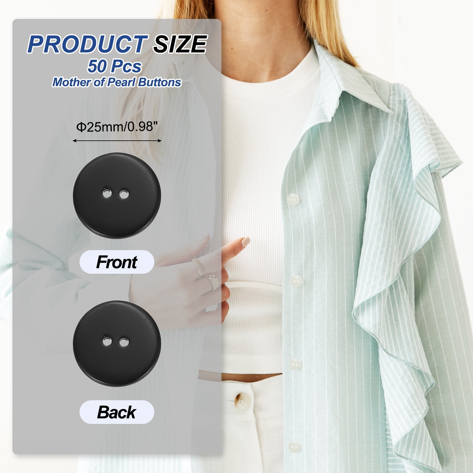 Uxcell 50 Pcs 25mm Mother of Pearl Buttons, 2 Holes MOP Natural Pearl Shell Buttons for Sewing Clothes Coat Suits Shirt DIY Craft Decoration, Black