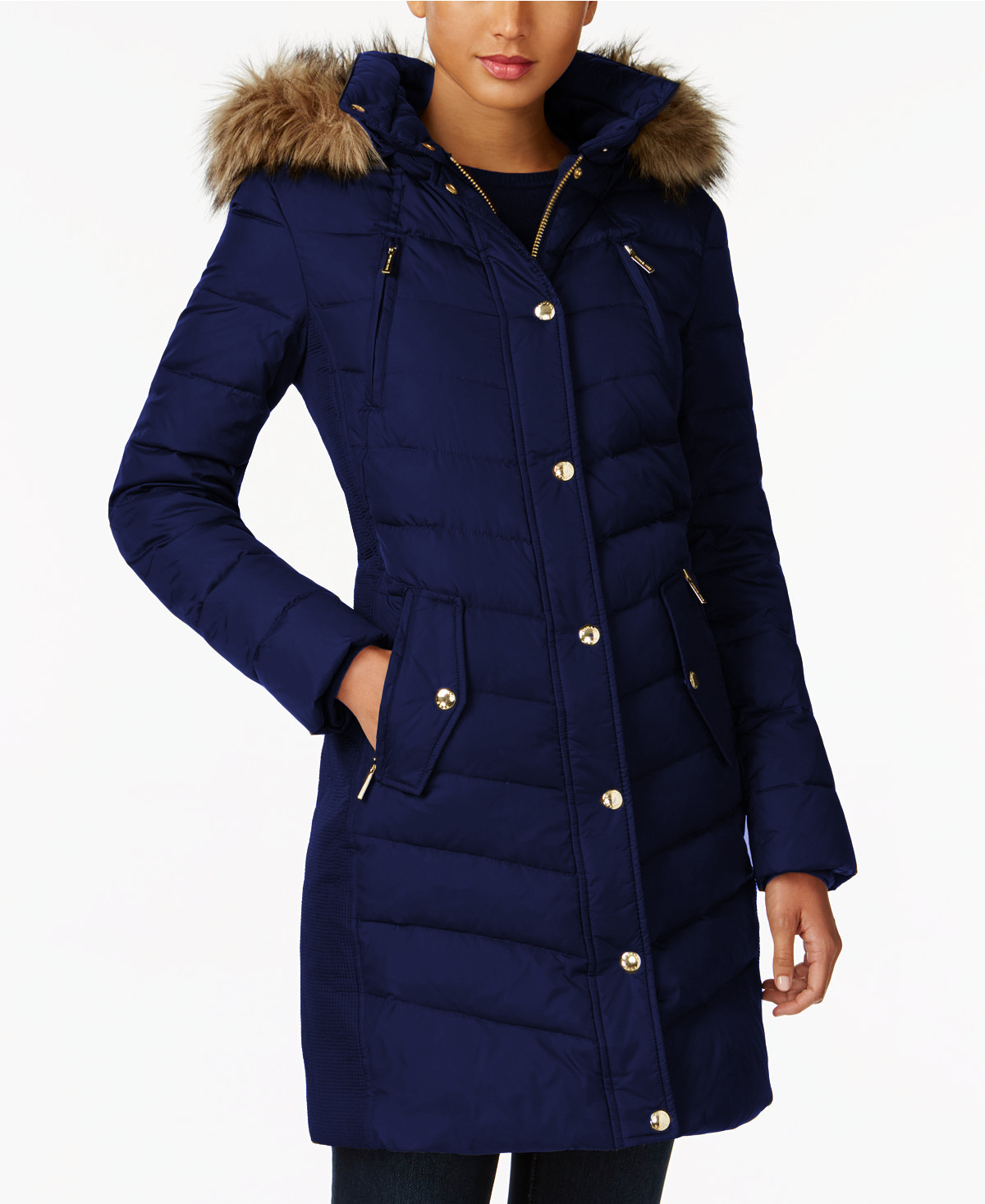 michael kors missy faux fur collared jacket