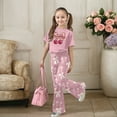 thumbnail image 2 of Gaexia Girls 2 Piece Set,Valentine's Day Girls Outfit Cute Bow Heart Print Short Sleeve Top With Flare Leg Pants Toddler Two Piece Matching Fashion Clothes,9-10 Years, 2 of 6