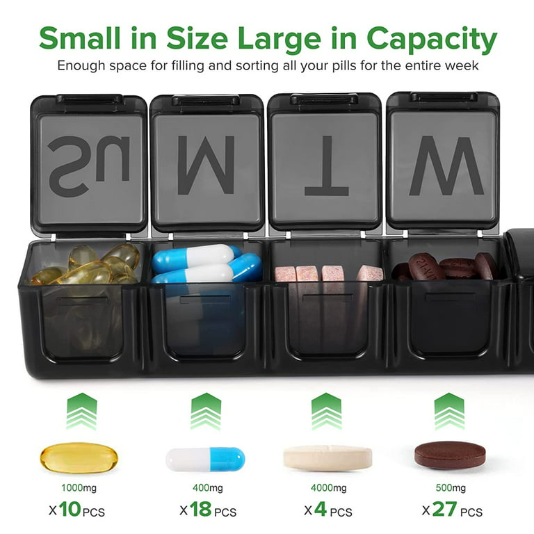 WLOOZI VNKRIV 2 Pack 7 Day Pill Box Organizer Weekly Medicine Vitamins Storage  Container Travel 