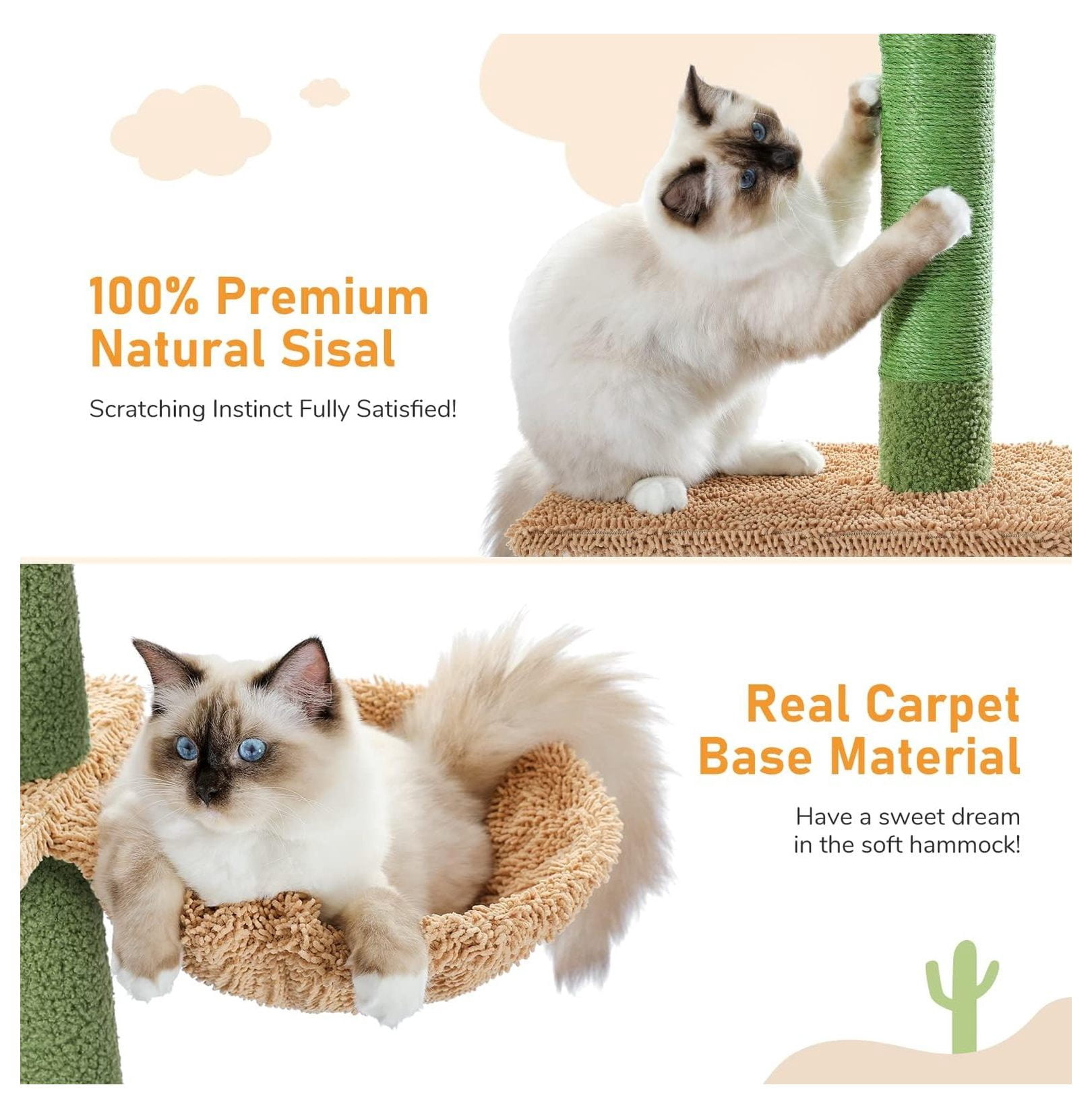 Cat Tree Cactus Tower, 95-108 Inch Adjustable Floor to Ceiling Cat Climbing Tower, 5 Level Cat Tree with Hammock & Scratching Posts for Indoor Cats