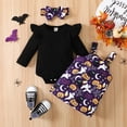 thumbnail image 4 of Lovebay 0-18M Infant Baby Girls Halloween 3Pcs Outfit Sets Ruffle Long Sleeve Tops Romper + Suspender Skirt + Headband, 4 of 14