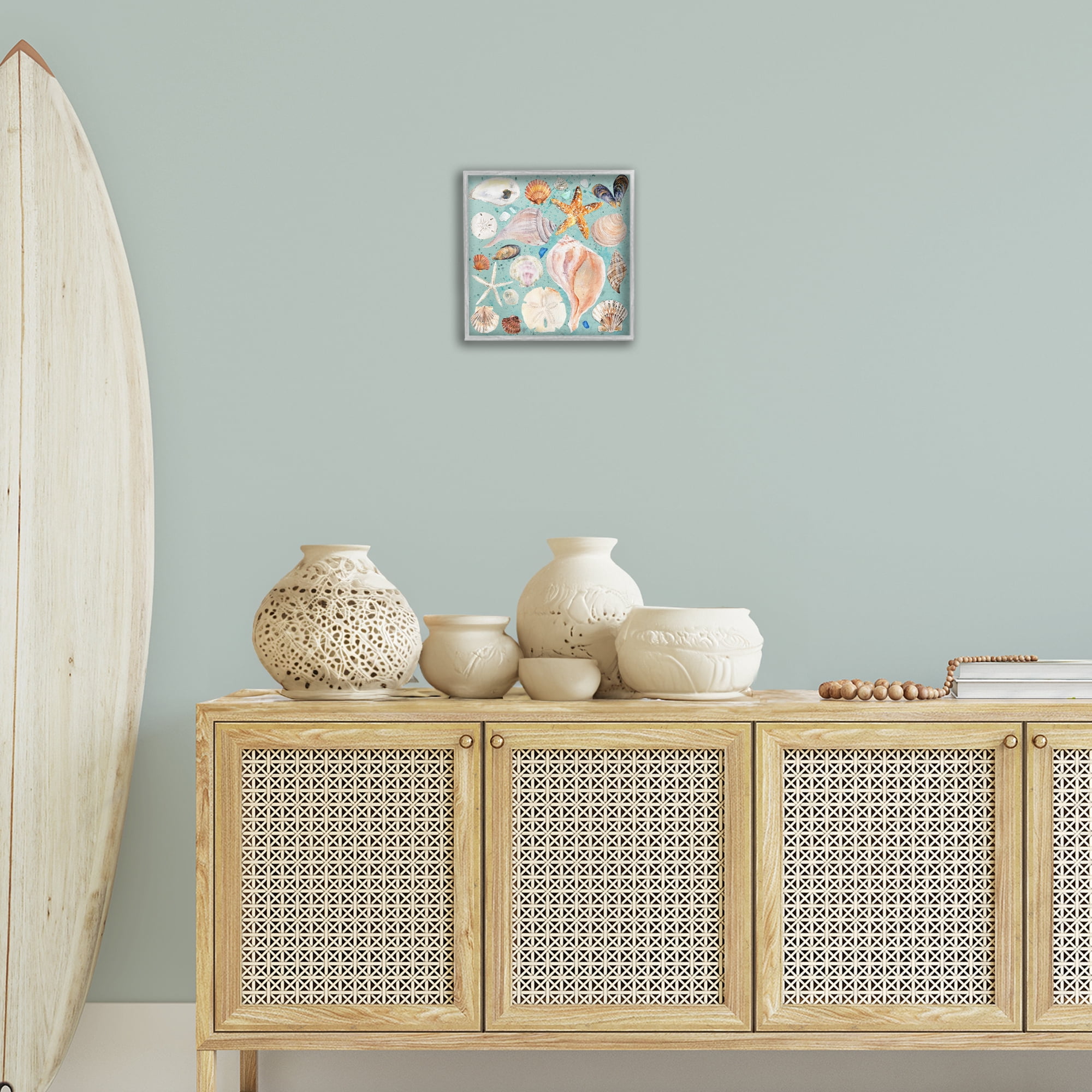 Stupell Industries Seashell Puzzle Pattern Coastal Painting Gray Framed Art Print Wall Art, 12 x 12