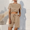thumbnail image 4 of Conjunto de dos piezas de sudadera con bolsillo y túnica de manga corta informal sexy de verano para mujer Fridja  nalpqowj29472, 4 of 9