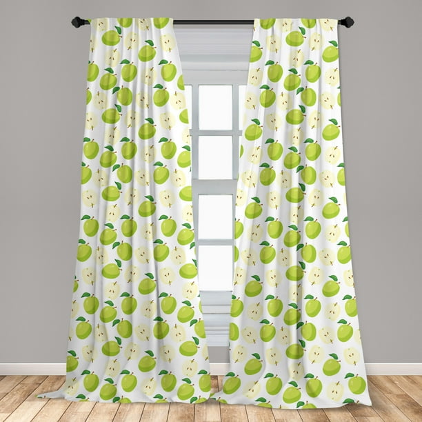Apple Curtains 2 Panels Set Cartoon Style Green Fruits Stalks Core And Seeds Anatomy Of An Apple Curtains 2 Panels Set Cartoon, Cream Green Curtains