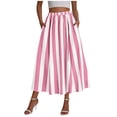thumbnail image 6 of Danhjin Striped Skirts for Women Elastic Waist Casual Flowy Color Matching Long Skirts Summer Springs Solid Color Beach Sun Holiday Vacation Fashion Comfy Maxi Ankle High Skirts, 6 of 6
