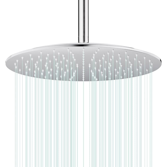 Pommeau de Douche Pluie Rond Haute Débit Acier Inoxydable Design Haute Pression (B-Chrome 12)