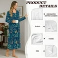 thumbnail image 3 of POLERO Long Sleeve Nightgowns for Women Button Down Sleepwear Blue Christmas Floral Print Night Gown Plus Size House Dress Winter Loungewear Pajama Party, 3XL, 3 of 7