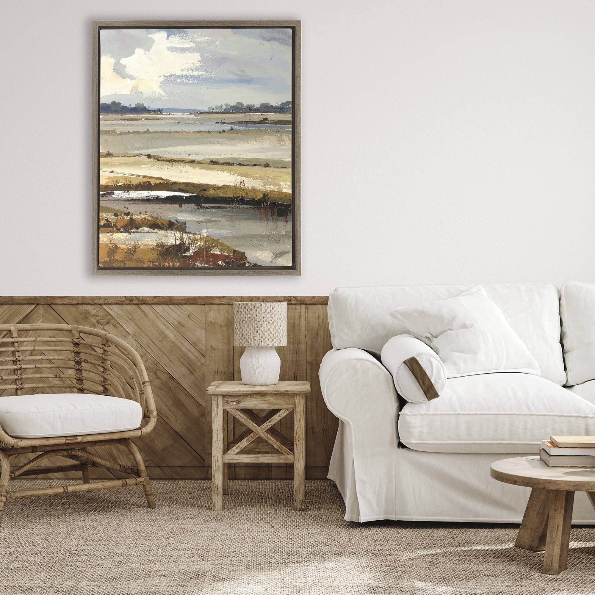 Stupell Industries Earthy Distant Horizon Brown Framed Floater Canvas Wall Art, design by Alonza Saunders