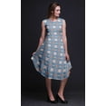 thumbnail image 4 of Bimba Blue Geometric Ikat Women Printed Knee Length Sleeveless Shift Summer Dress-X-Small, 4 of 6
