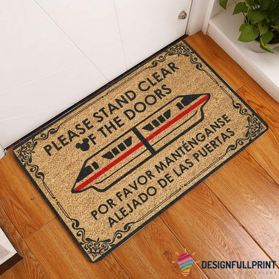 Please Stand Clear Of The Door Coir Pattern( Not R.e.al. Coir) All Over Printing Non-Slip Rubber Backing Doormat HG Por Favor Mantente Alejada De Las Puertas Felpudo