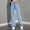 Light Blue, variant on CHEEREAM Baggy Stretchy Jeans for Womens High Waisted Trendy Wide Leg Denim Pants Boyfriend Trouser with Patch Pockets