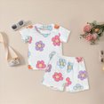 thumbnail image 2 of Toddler Baby Girl Summer Clothes Ruffle Ribbed Knit Short Sleeve T-Shirt Tee Tops Shorts Floral Cute Outfits Set White 12-18 Months, 2 of 6