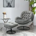 thumbnail image 1 of Swivel Accent Chair with Ottoman, Modern Velvet Lounge Chair and Ottoman Set, Home TV Reading Chair Office Armchair Chair with Footrest, Metal Base Frame for Living Room Bedroom, Gray, 1 of 7