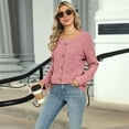 thumbnail image 4 of Womens - Sweaters 2025 Long Sleeve Henley Shirt Fall Casual Crewneck Tunic Tops Pink L, 4 of 8