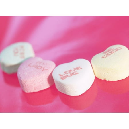 Four Romantic Sugary Candy Hearts with Love Messages Print Wall (Best Love And Romantic Messages)