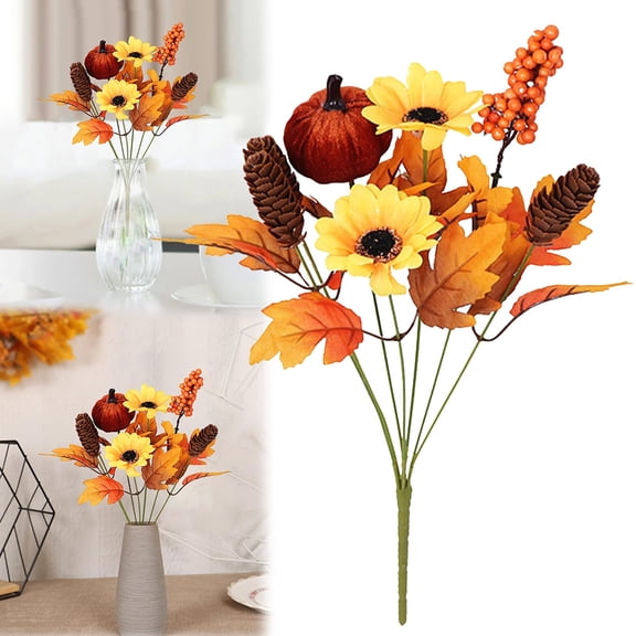 Artificial flowers,Grebest Floral Decor Fall Artificial Flower Bouquet Realistic Silk Sunflower Halloween Thanksgiving Festival Indoor Outdoor