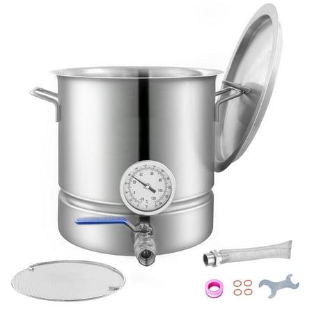KFFKFF Kettle in Stainless Steel, Brewing Vessel of 5 GALLON Capacity, Triple Layered Bottom for Beer Making, Pot for Home Brew Activities Comes with Lid, Handle, Temperature Gauge