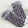 thumbnail image 2 of Women Suede Faux Fur Fleece Lined Soft Gloves Touch Screen Winter Thermal Cuff Mitten, 2 of 2