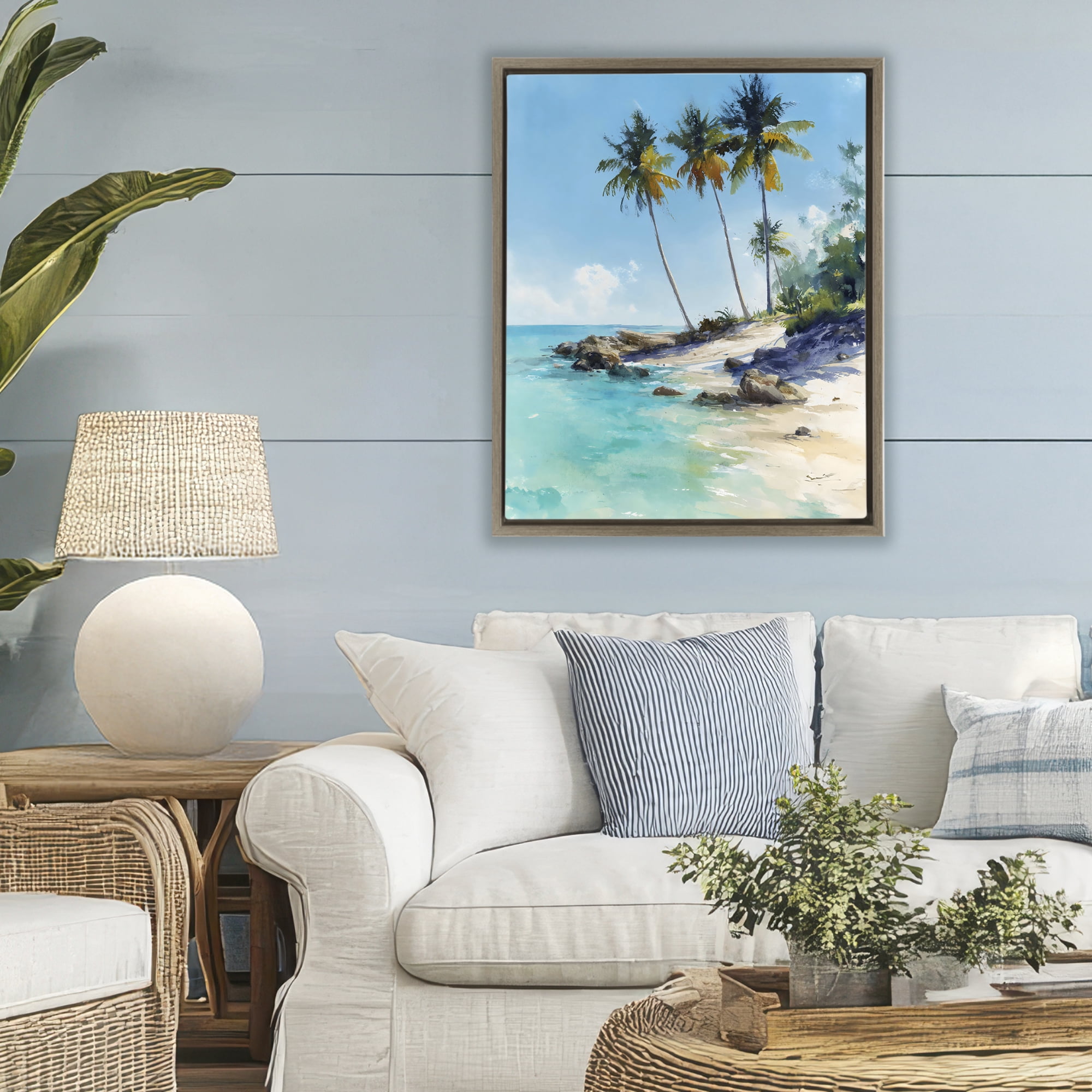 Stupell Industries Rocky Tropical Shore Brown Framed Floater Canvas Wall Art, design by Franklyn Gregory