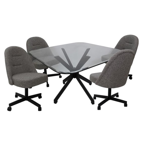 M-235 Dinette Swivel Metal Caster Chairs - Clear Glass - Mojeva Grey - Black