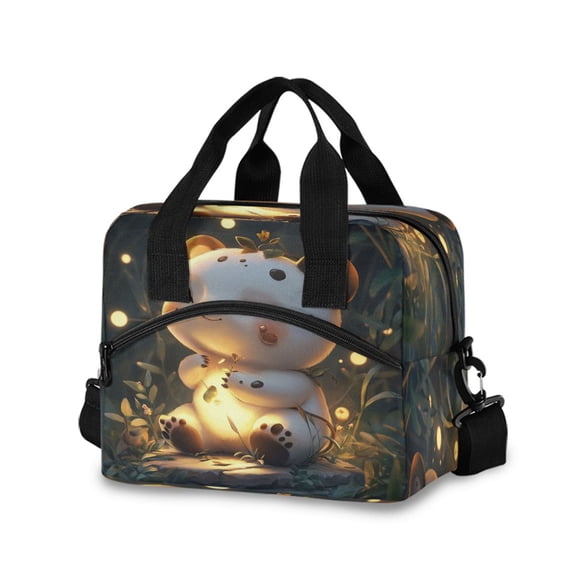 Lunch Bag Portable Crossbody Meal Bag Cooler Bag Insulated Lunch Bag Food Bag Handheld & Crossbody Design Gray Cartoon Bear