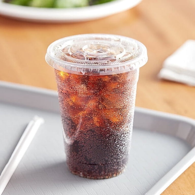 24 Oz Clear Plastic PET Cups With Flat Lid & Straw Qty 250