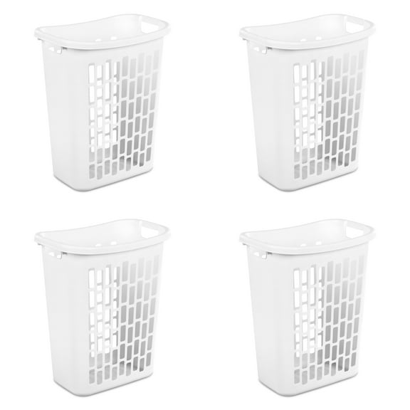 Mainstays Large Rectangular Open Plastic Laundry Hamper, for Narrow Spaces, White, 4 Pack