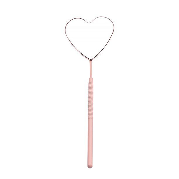 Espejo portátil con forma de corazón para extensiones de pestañas, con mango largo.
