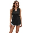 thumbnail image 2 of Women's V-Neck Sleeveless Tank Top Button Down Loose Fit Beach Casual Top Black L, 2 of 6