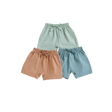 

Toddler Boys Girls Summer Shorts Pack of 3 Solid Color Elastic Drawstring Casual Short Pants
