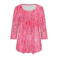 thumbnail image 7 of JTZGDY Summer Tunic Tops for Women Dressy Casual 2025 Fashion 3/4 Lenght Sleeve Floral Printed Ruched Pleated Crewneck Graphic T-Shirts Loose Fit Curvy Hem Blouse Hot Pink L, 7 of 7