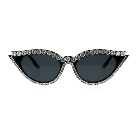 Womens Rhinestone Tennis Chain Iced Out Ornate Cat Eye Sunglasses Black