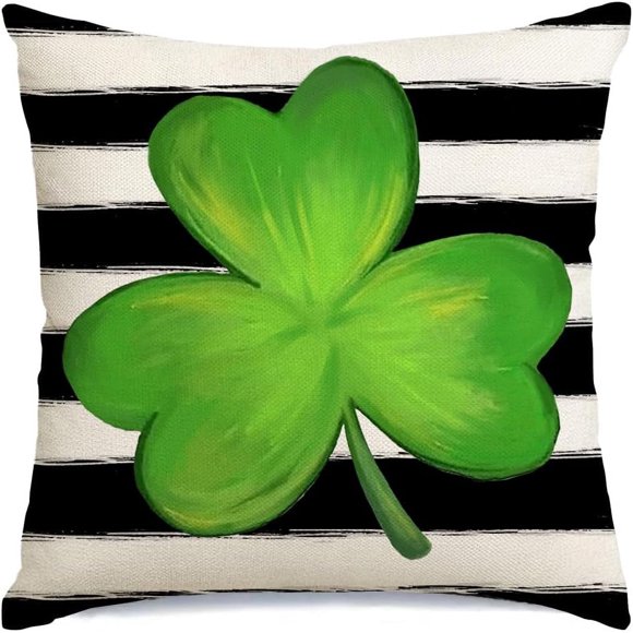St Patricks Day Decorations Pillow Covers 20x20 Inch,Striped Shamrock Decorations Holiday Spring Decorative Pillow Case Decor for Sofa Couch Green and Black
