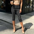 thumbnail image 3 of HomeDM Polka Dot Capri Leggings for Women Side Slit Hem Lounge Pants Black Knee Length Slim Fit Cropped Size 2XL, 3 of 7