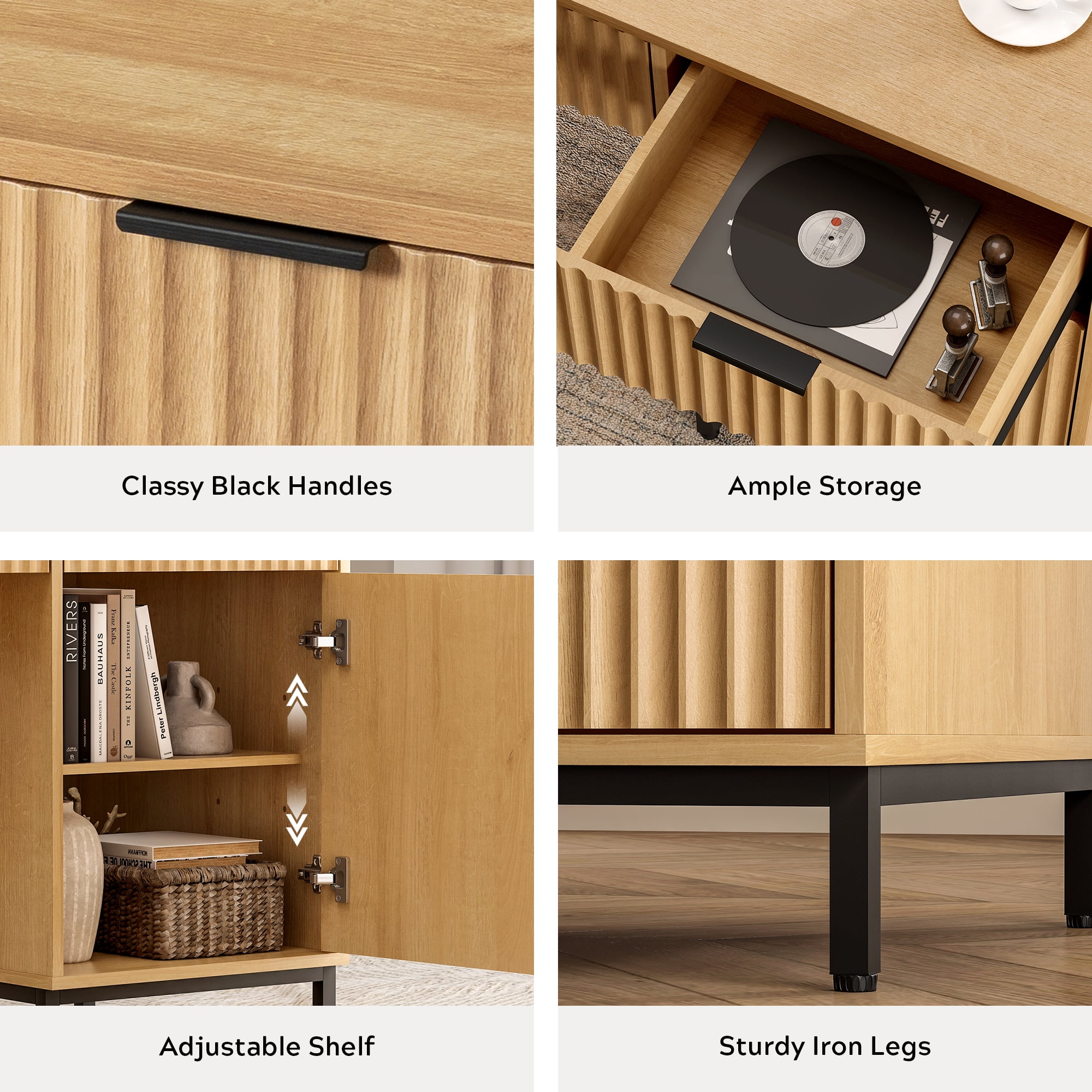 EYYTHUNG 47" Fluted Executive Desk, Modern Wood Home Office Desk with Charging Station, Drawer & Cabinet, Computer Writing Desk