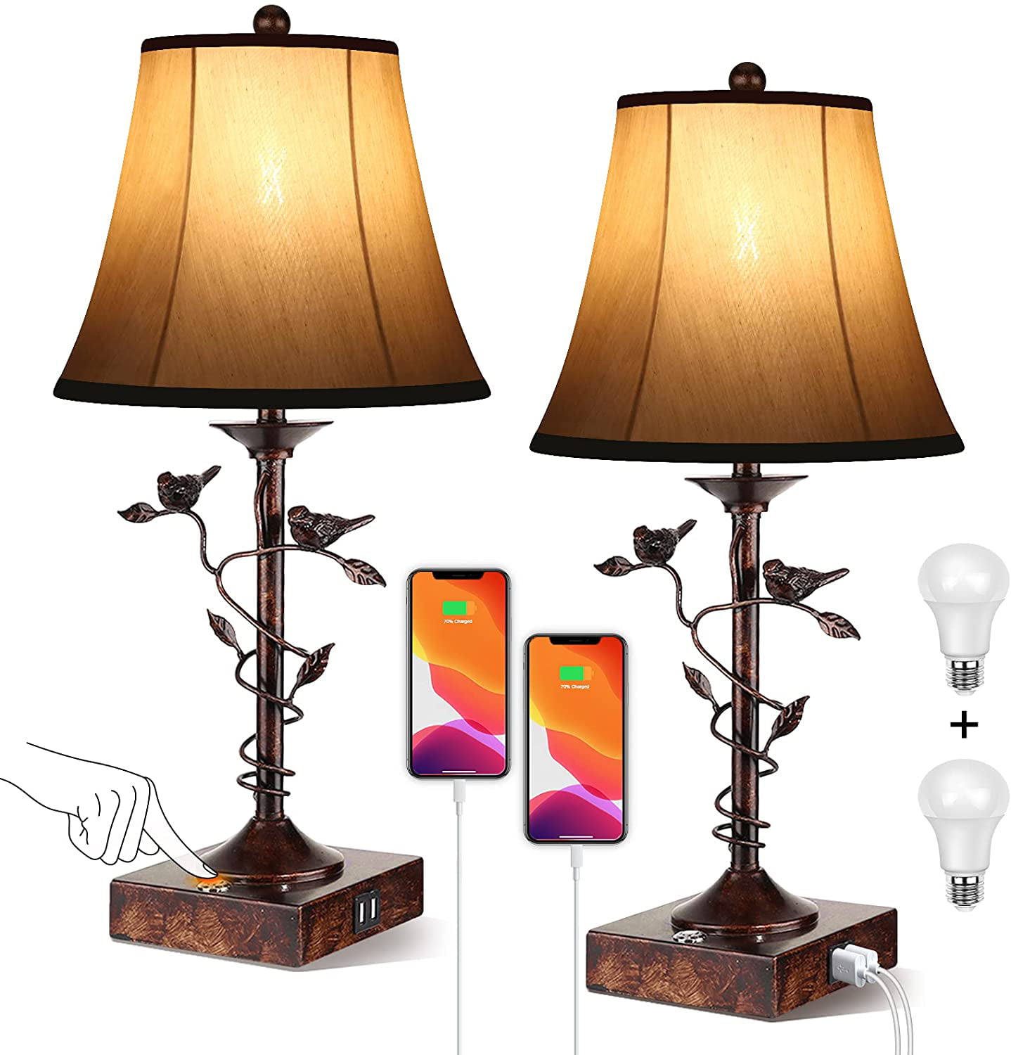 Touch control Vapor Touch Table Lamp with USB Charging Port Custom Made Unique Gifts Vintage Industrial Cage Lamp Antique Brass 