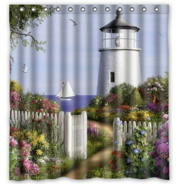 HelloDecor Lighthouse Art Shower Curtain Polyester Fabric Bathroom