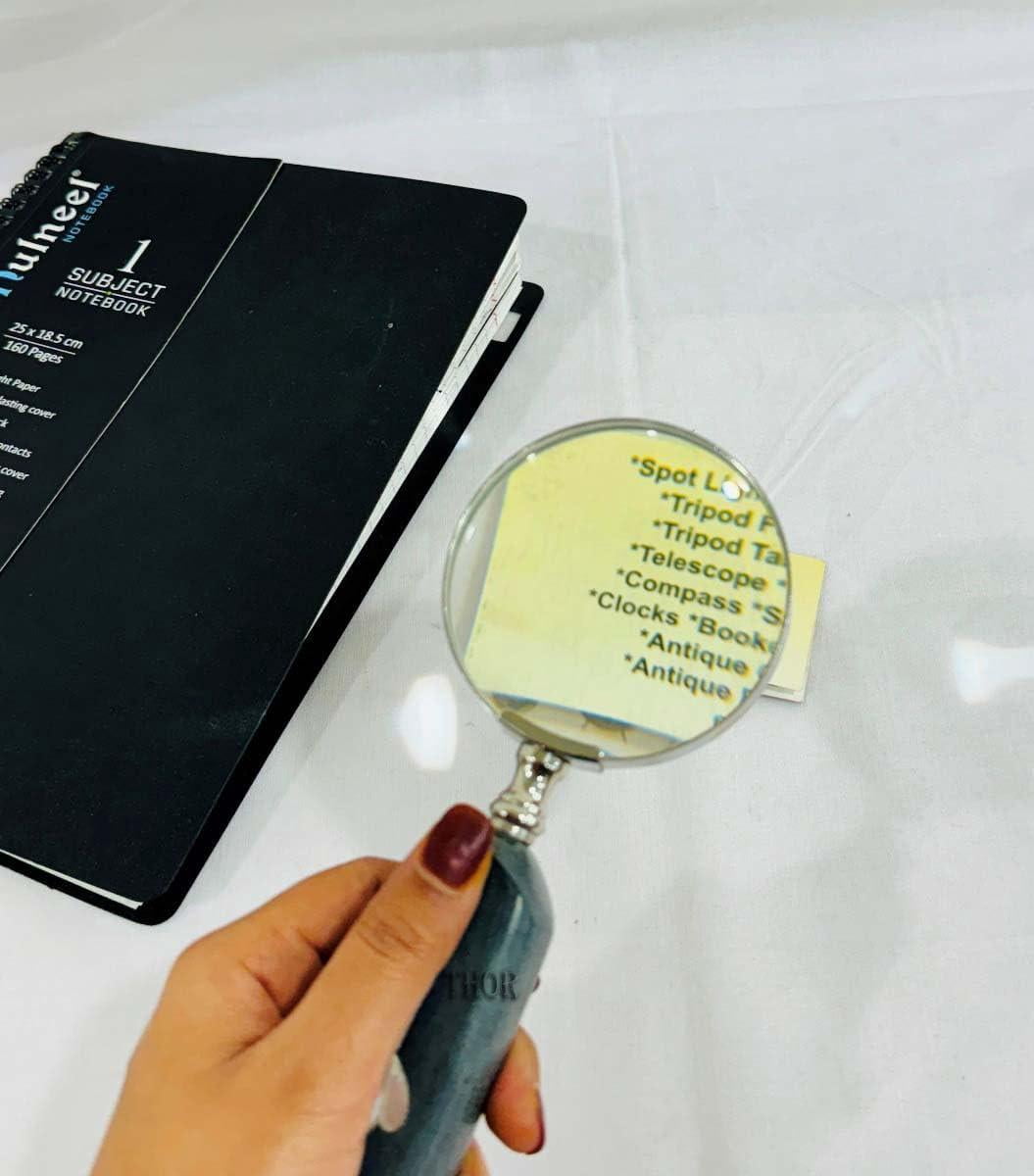 Vintage Maritime Magnifying Glass - Antique Brass Magnifier for Beachcombers and Treasure Hunters - Black Marble Handheld Magnifier Glasses