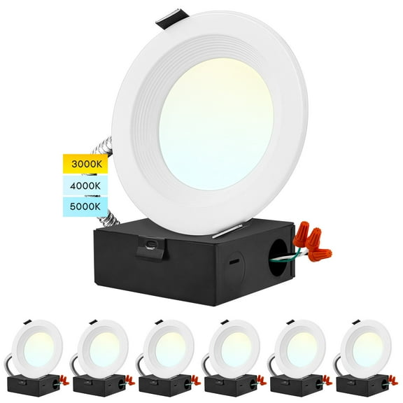 Luxrite 4 inch Commercial LED Recessed Light J-Box, 9/12/15W, 3 Color Selectable 3000K-5000K, IC Rated, Wet Rated 6-Pack
