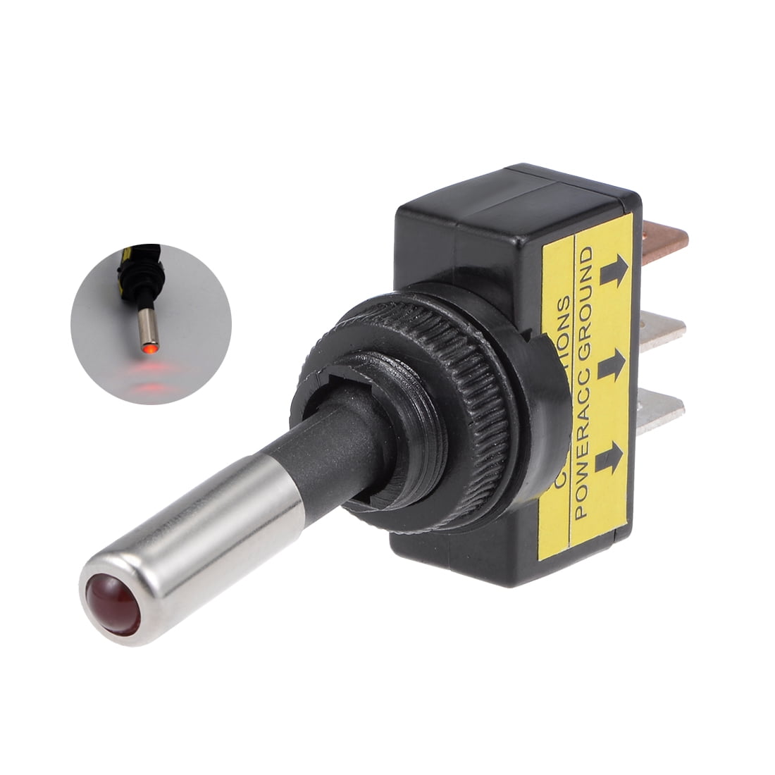 SPST Latching Rocker Toggle Switch Red LED Light 20A 12V 3P ON-OFF Black