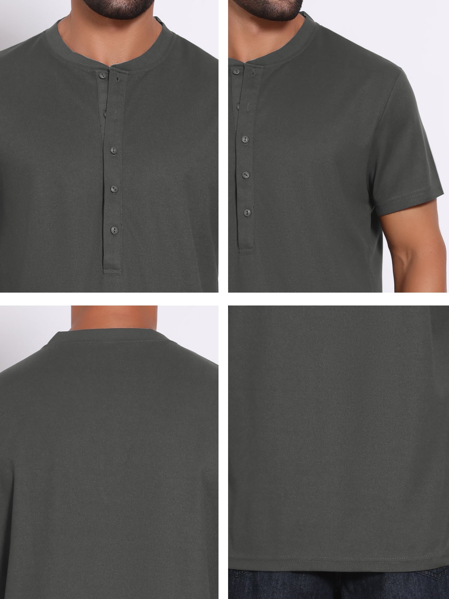 DARING DIVA Men's Henley Breathable Short Sleeve Button Down T-Shirt S Dark Gray