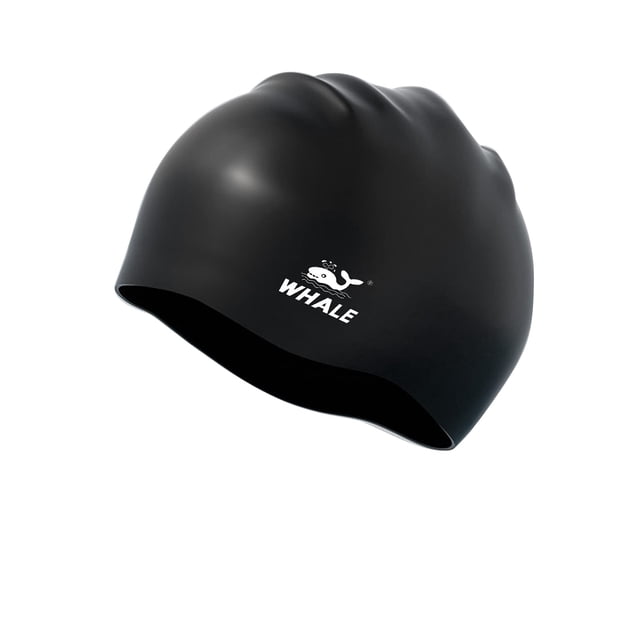 Gorro de natación WHALE extra grande de silicona para mujeres y hombres, color negro
