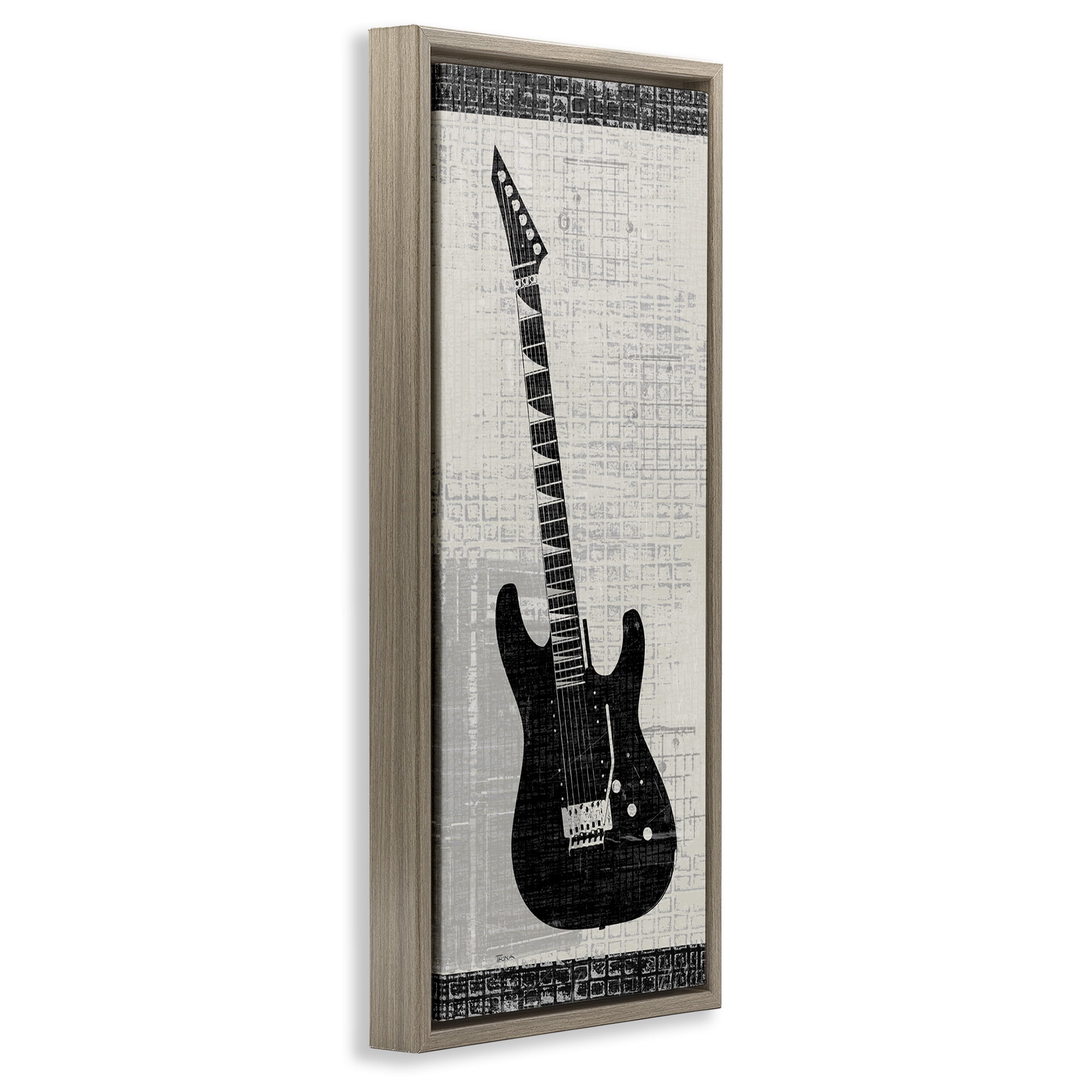 Stupell Industries Patterned Electric Guitar Performing Arts Painting Brown Floater Framed Art Print Wall Art, 11 x 25