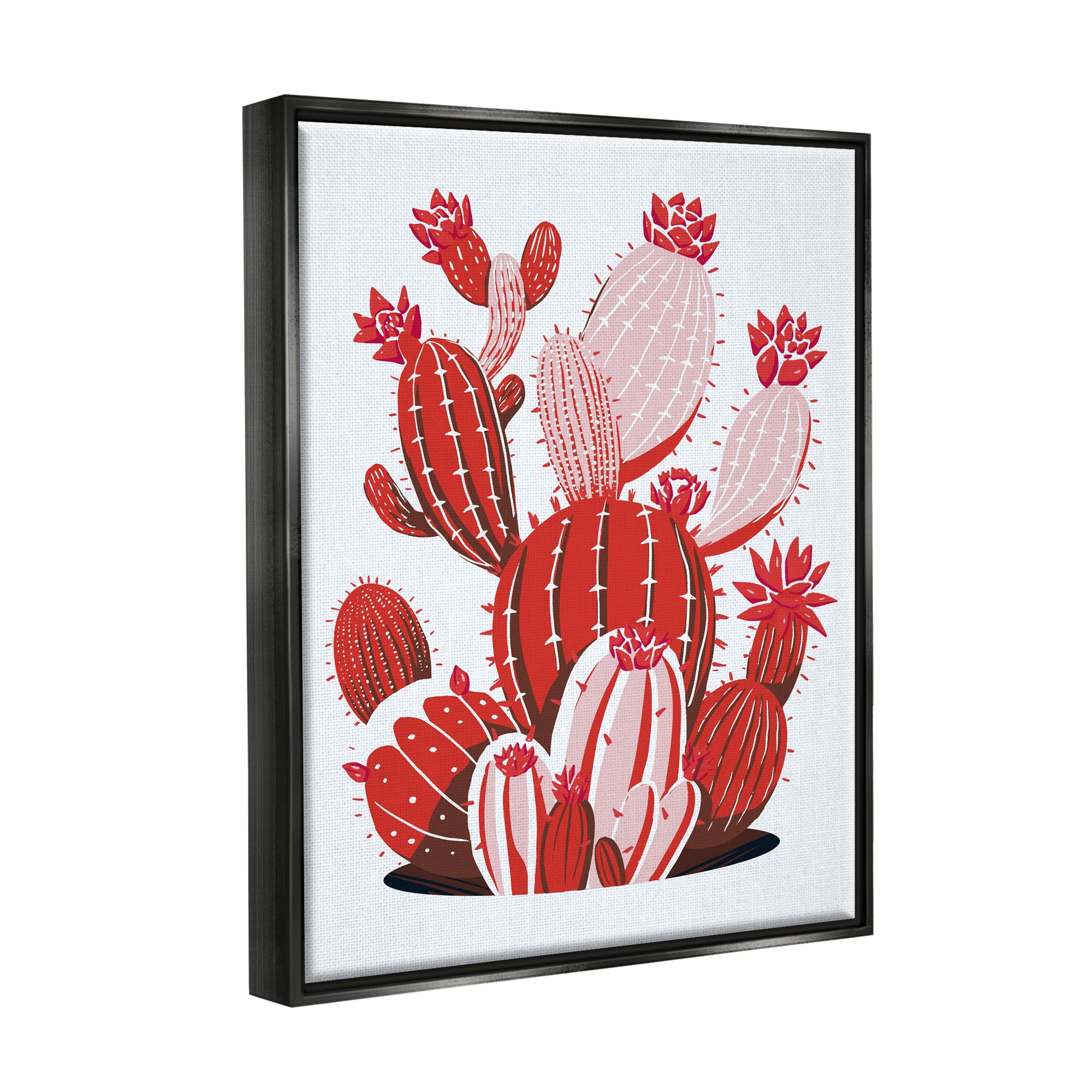 Stupell Industries Modern Red Cacti Botanical & Floral Painting Black Floater Framed Art Print Wall Art, 25 x 31