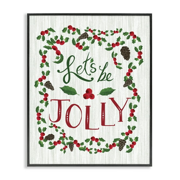 Stupell Industries Festive Let's Be Jolly Holiday Painting Black Framed Art Print Wall Art, 11 x 14