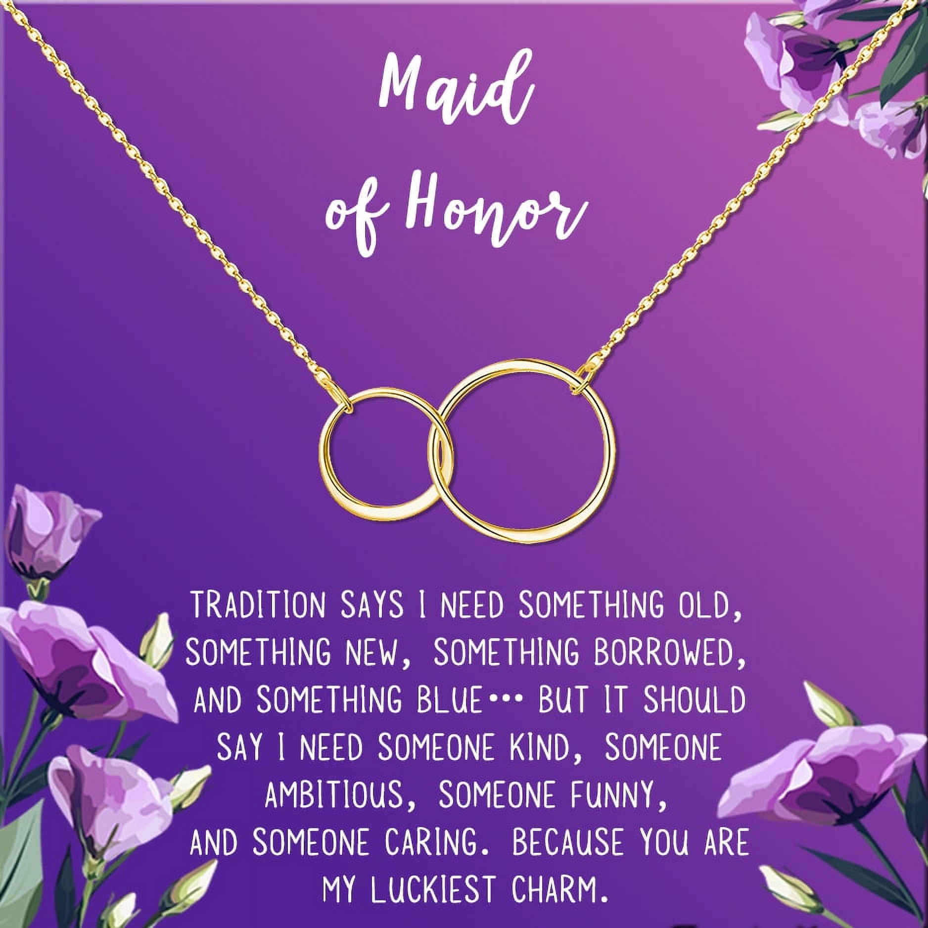 Anavia Maid of Honor Necklace Gift, Maid of Honor Sister Gift, Maid Of Honor Card for Girls, Wedding Gifts Jewelry Necklace-[Gold Infinity Double Ring, Royal Purple Gift Card]