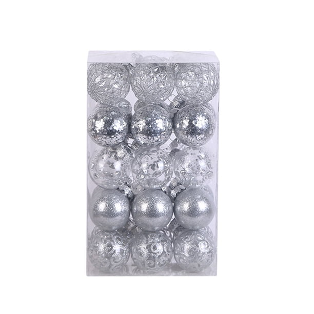 Yuarrent 30 unids/set bolas de Navidad ingredientes seguros textura de alta gama adornos reutilizables para árbol de Navidad Kits de decoración para fiestas Plata