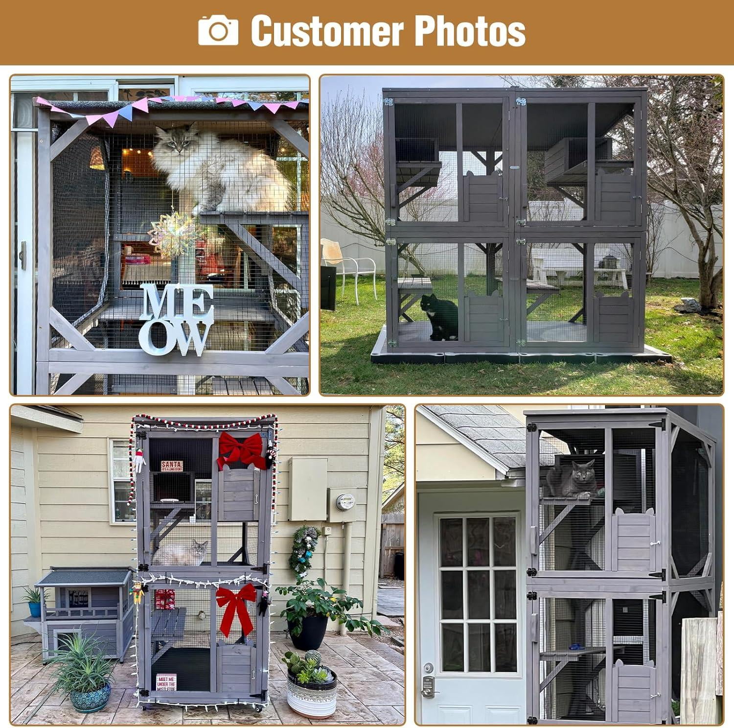 MEDEHOO 71 " Outdoor Catio Cat Enclosure , Kitty House Indoor with Perches and Condos Large Cat Shelter -Waterproof Catio Shelter with Wheels