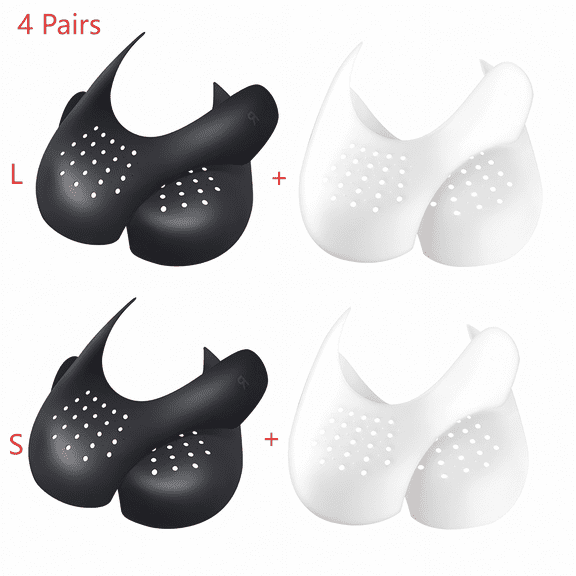 CNDRLEF 4 Pairs Shoe Crease Protectors for Sneakers, Anti-Crease Guard Inserts - Fits Men 7 -13/Women 5-8.5 (2 Big & 2 Small, Black White)​